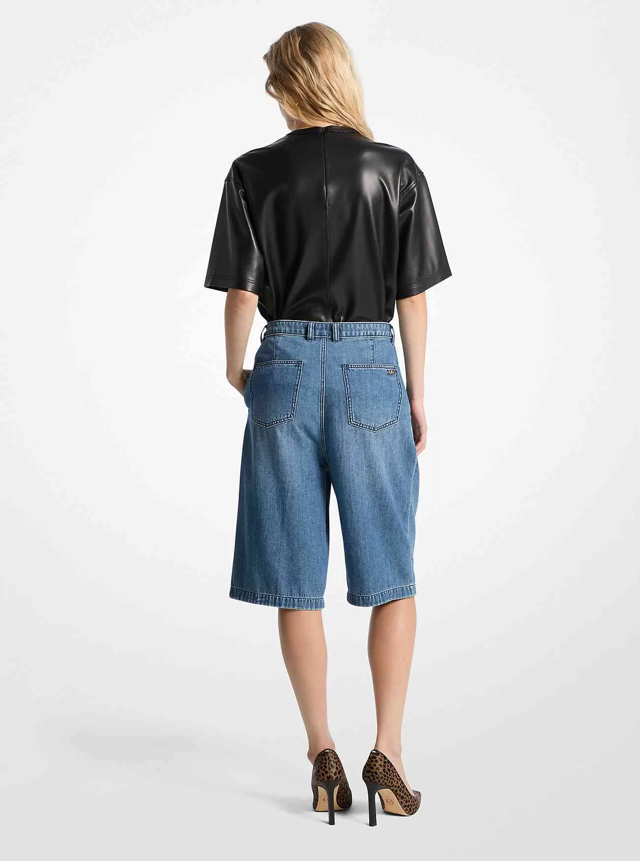 Plisserade Bermuda jeansshorts