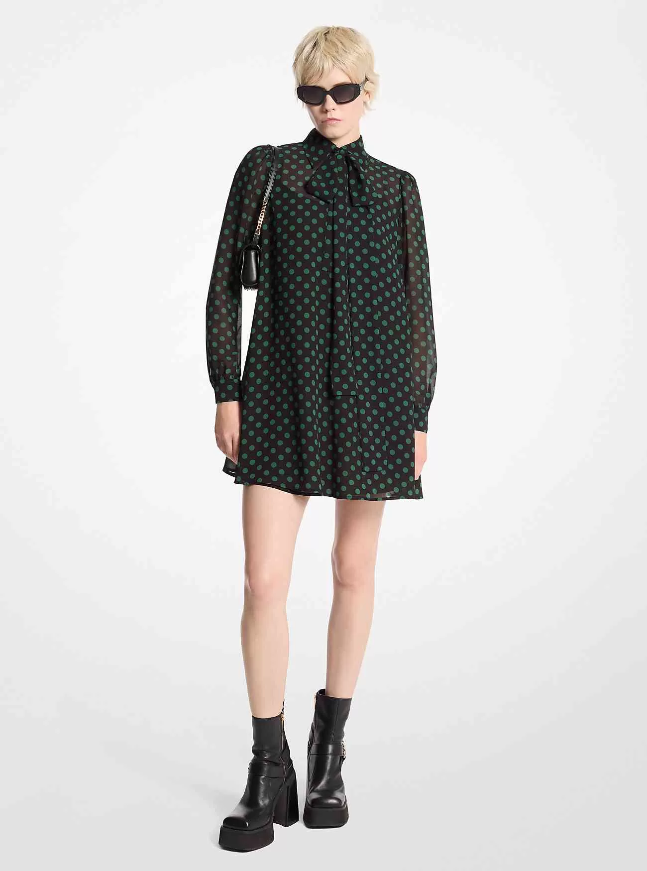 Polka Dot Georgette Klänning med knytringning