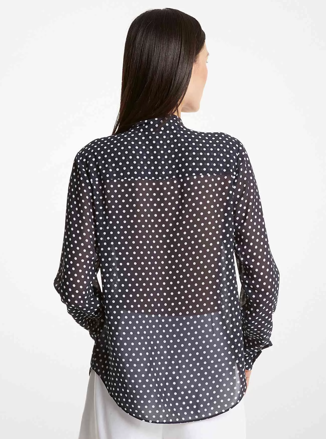 Polka Dot Georgette Tie-Neck Blus