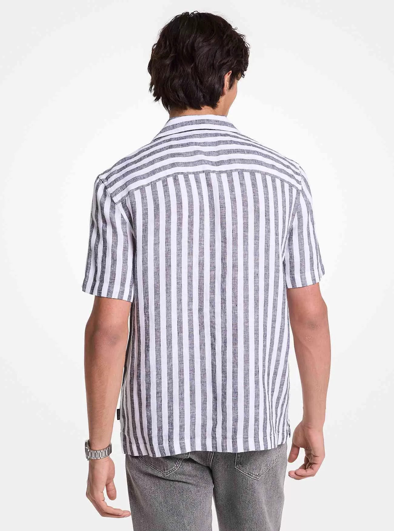 Randig skjorta i linne och bomullsblandning