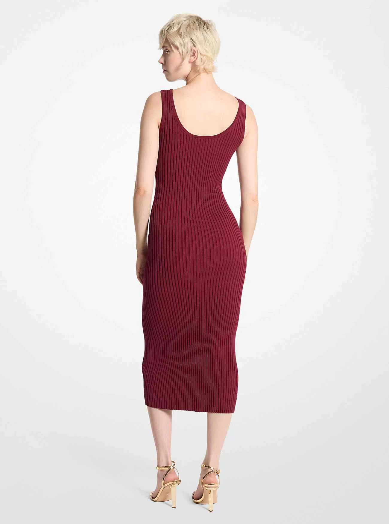 Ribbstickad Stretch Knit Zip Dress