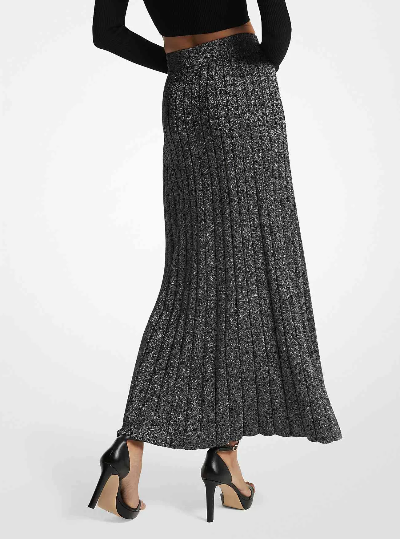 Ribbstickad metallisk kjol