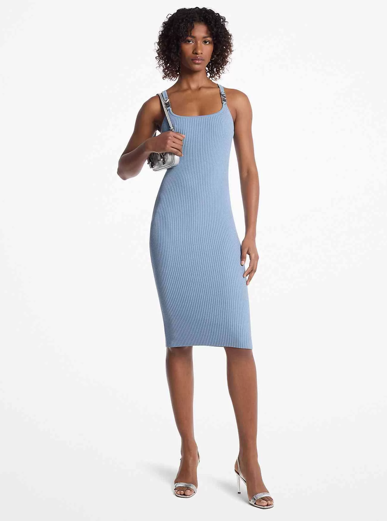 Ribbstickad stretchstickad midi tankklänning