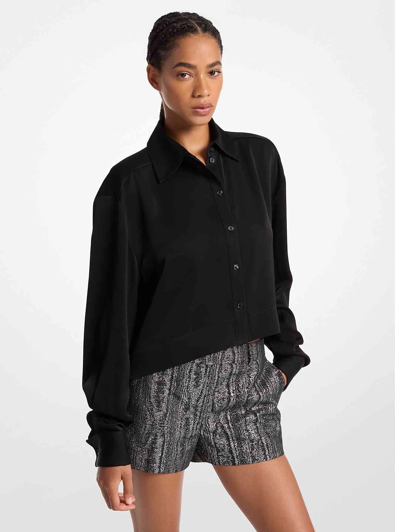 Satin cropped skjorta