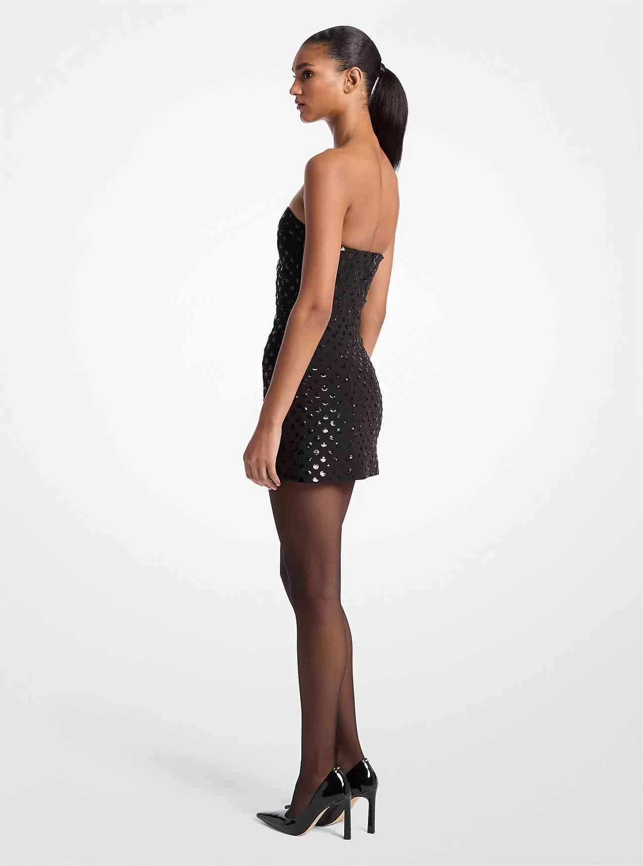 Sequined Dot Stretch Crepe Klänning