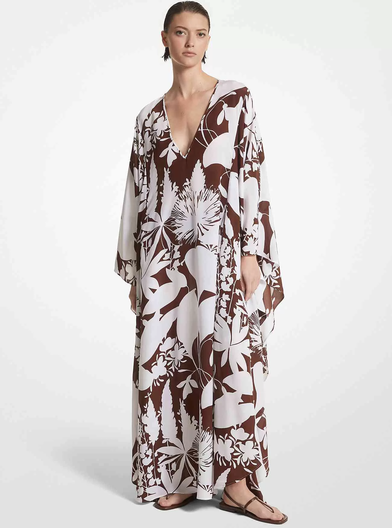 Shadow Floral Silk Crepe De Chine Kaftan