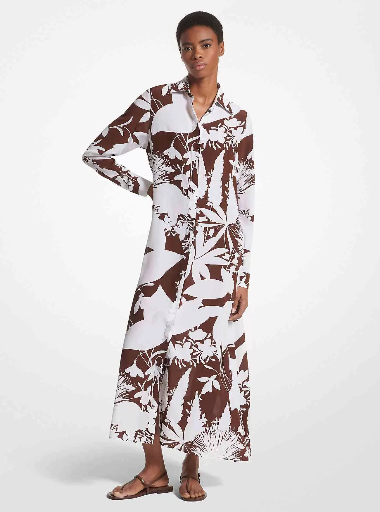 Shadow Floral Silk Crepe De Chine Shirtdress
