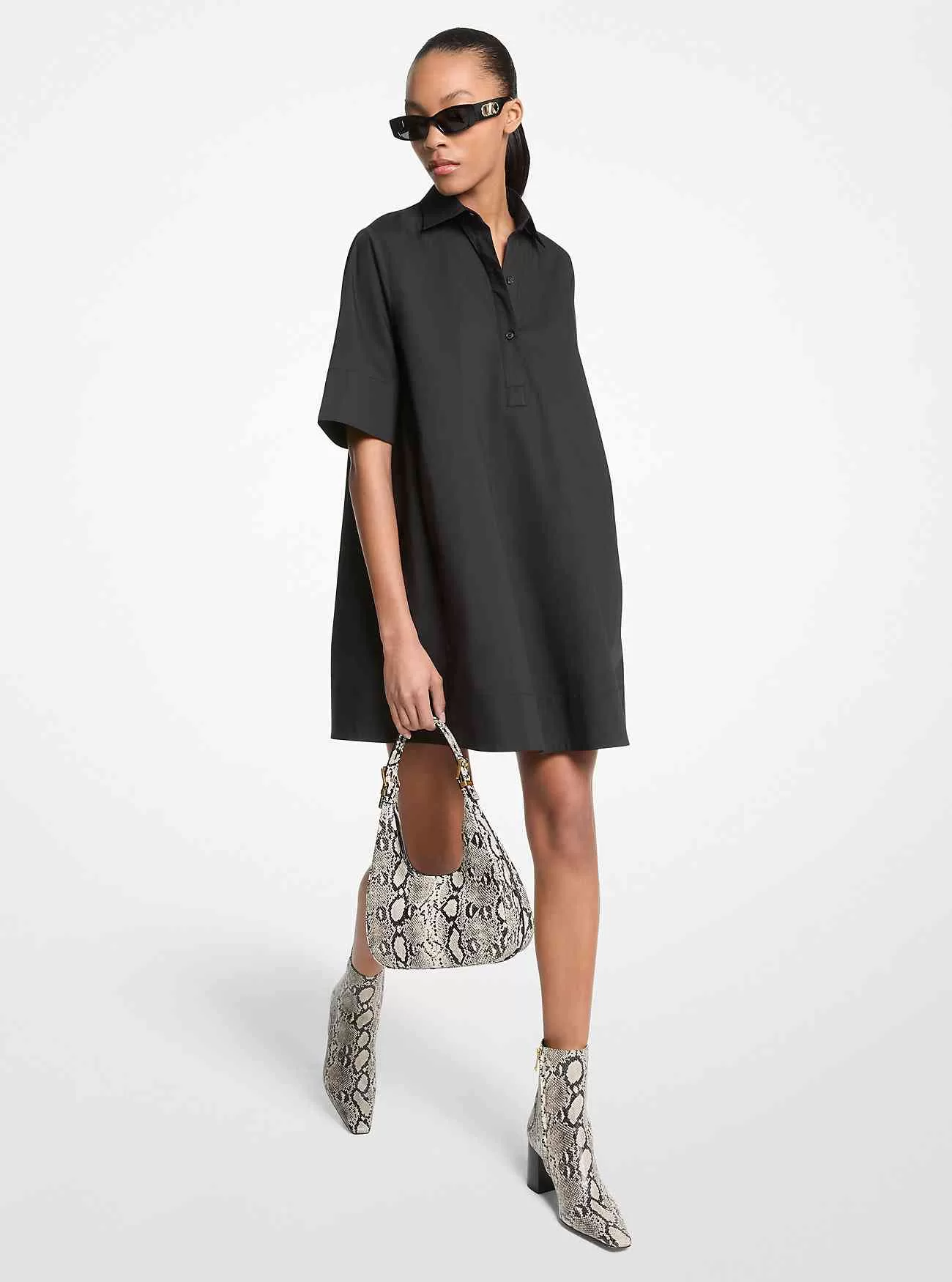 Skjortklänning i stretchig bomullspoplin