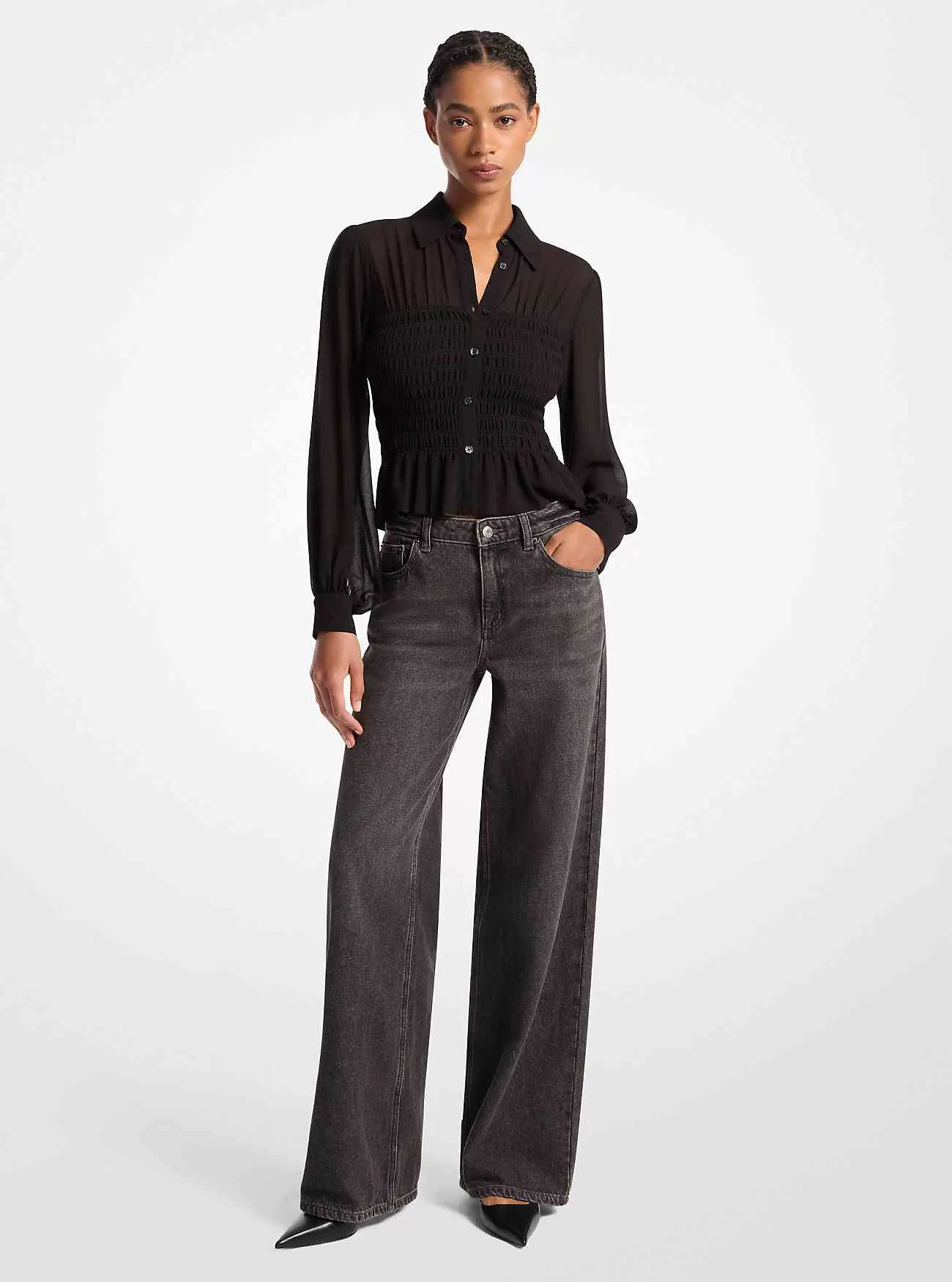 Smockad Georgette-skjorta