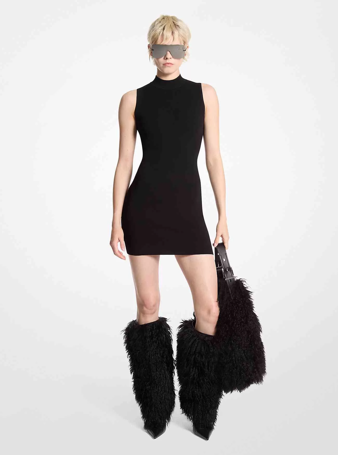 Stretch Viskos Mock Neck Klänning