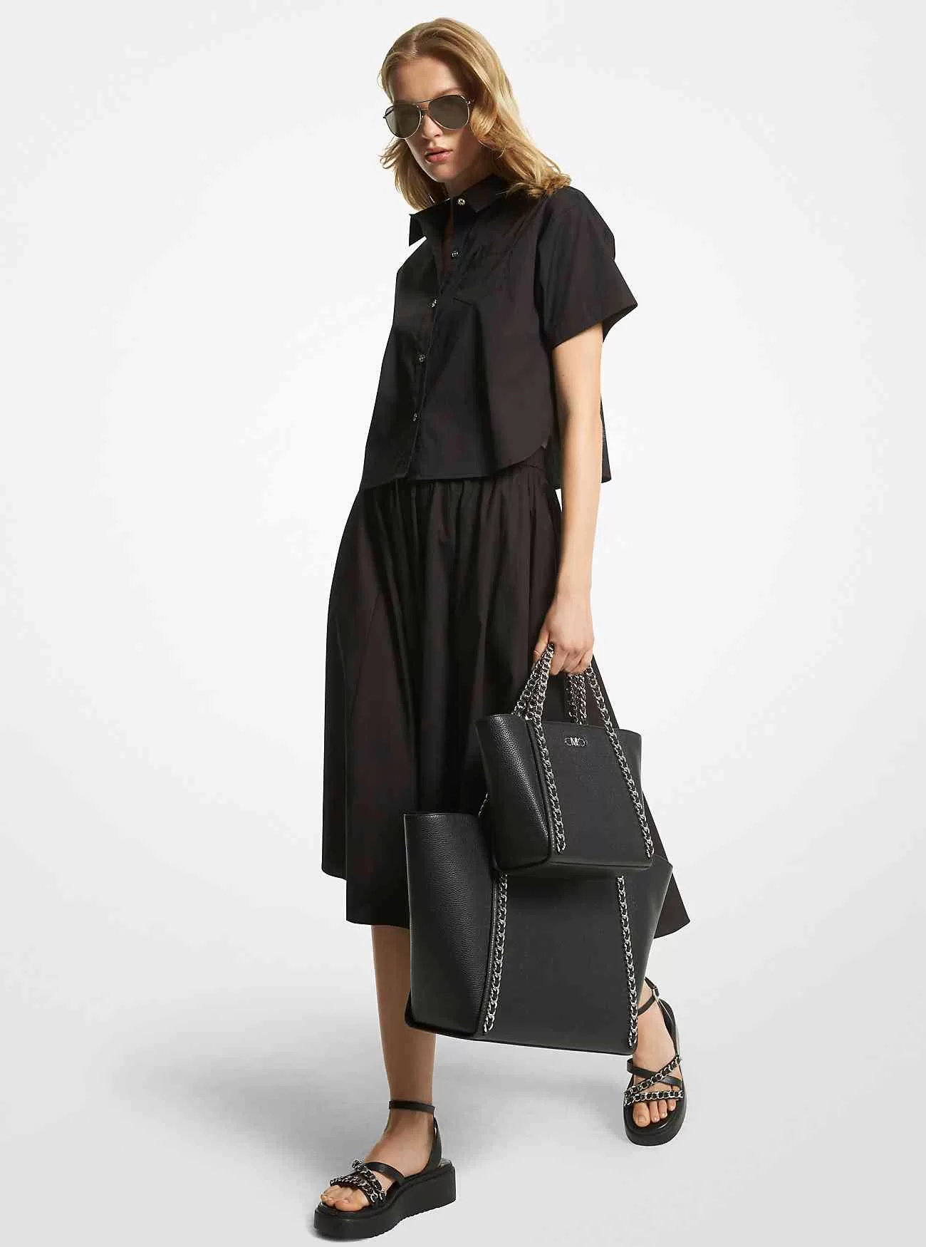 Stretch ekologisk bomull Poplin Näsduk Midikjol