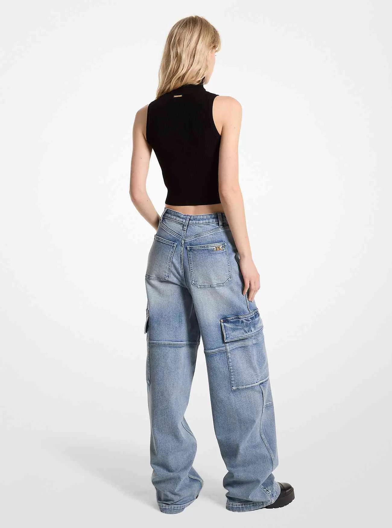 Stretch jeans med breda ben i denim
