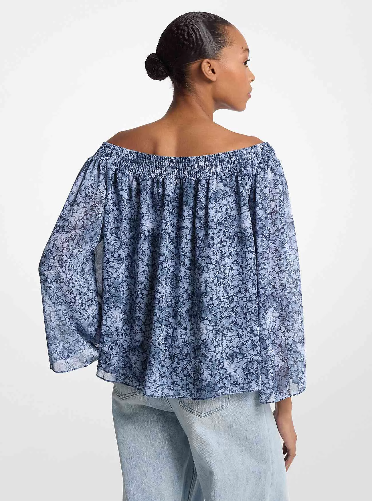 Tie-Dye Floral Georgette Off-the-Soulder Top