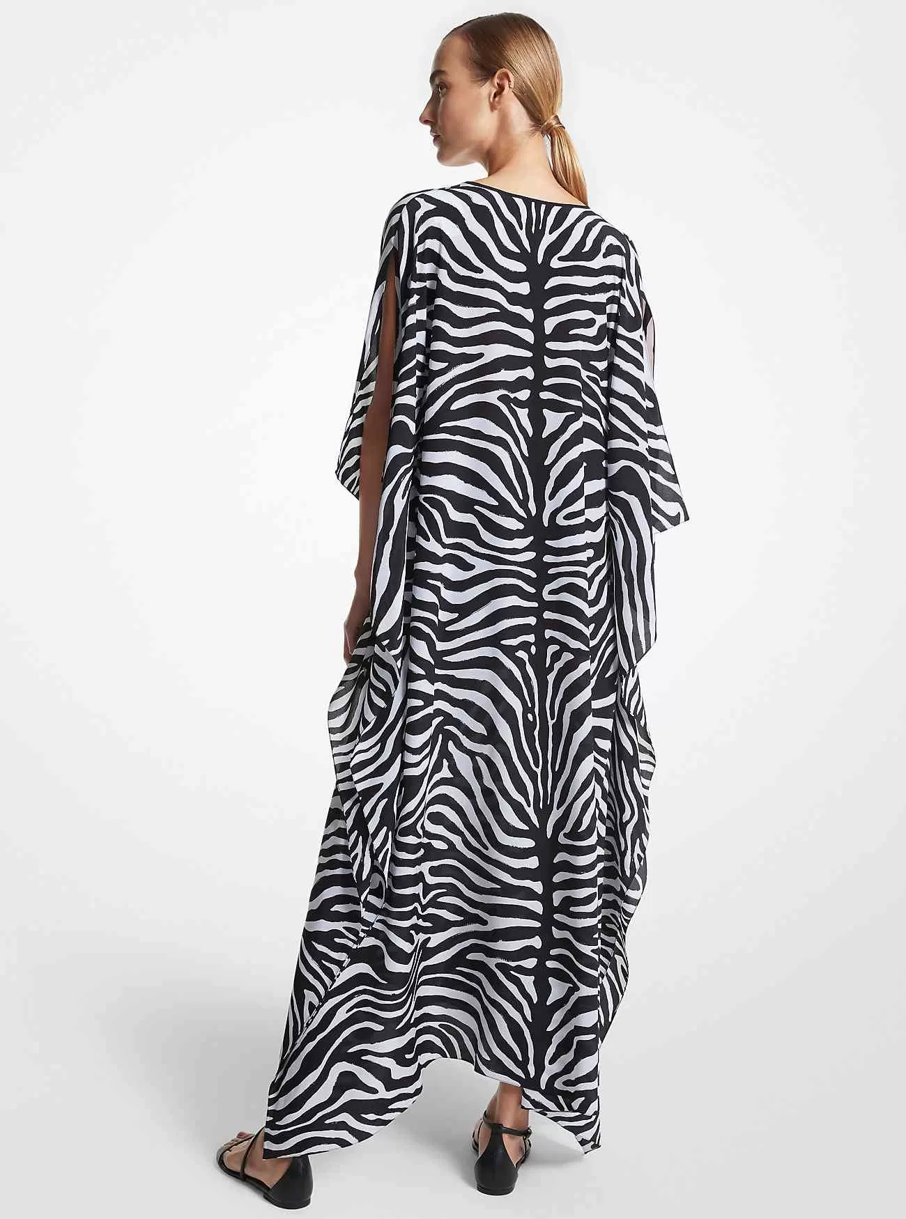 Zebra Silk Crepe De Chine Kaftan Klänning