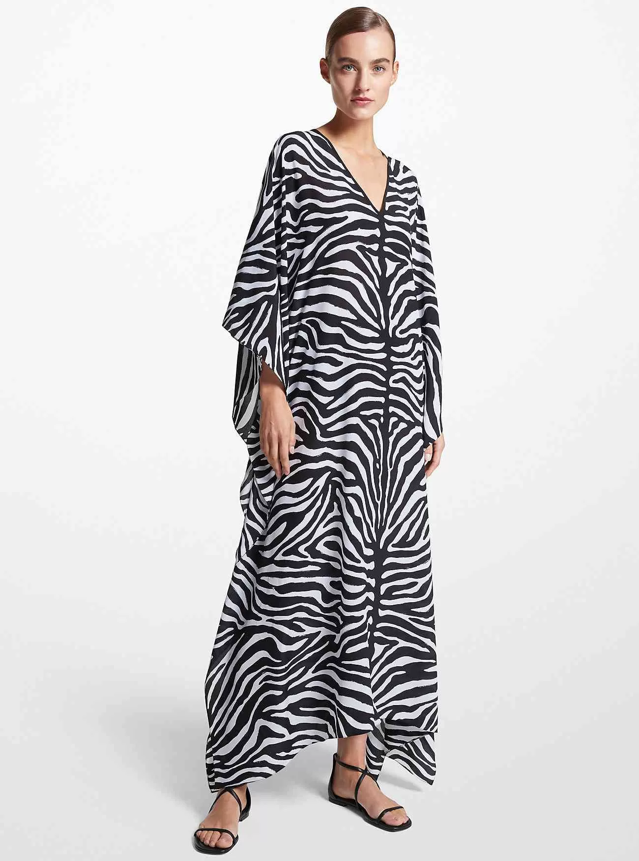 Zebra Silk Crepe De Chine Kaftan Klänning